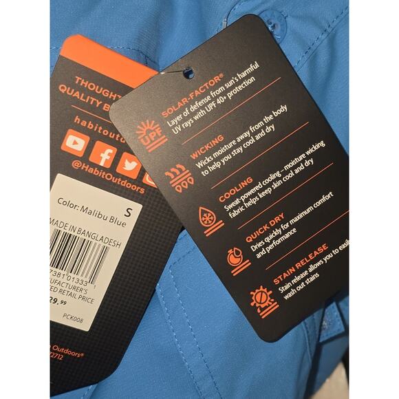 Habit Men's UPF 40+ UV Protection Fishing Shirt Size Small Blue - Picture 8 of 9